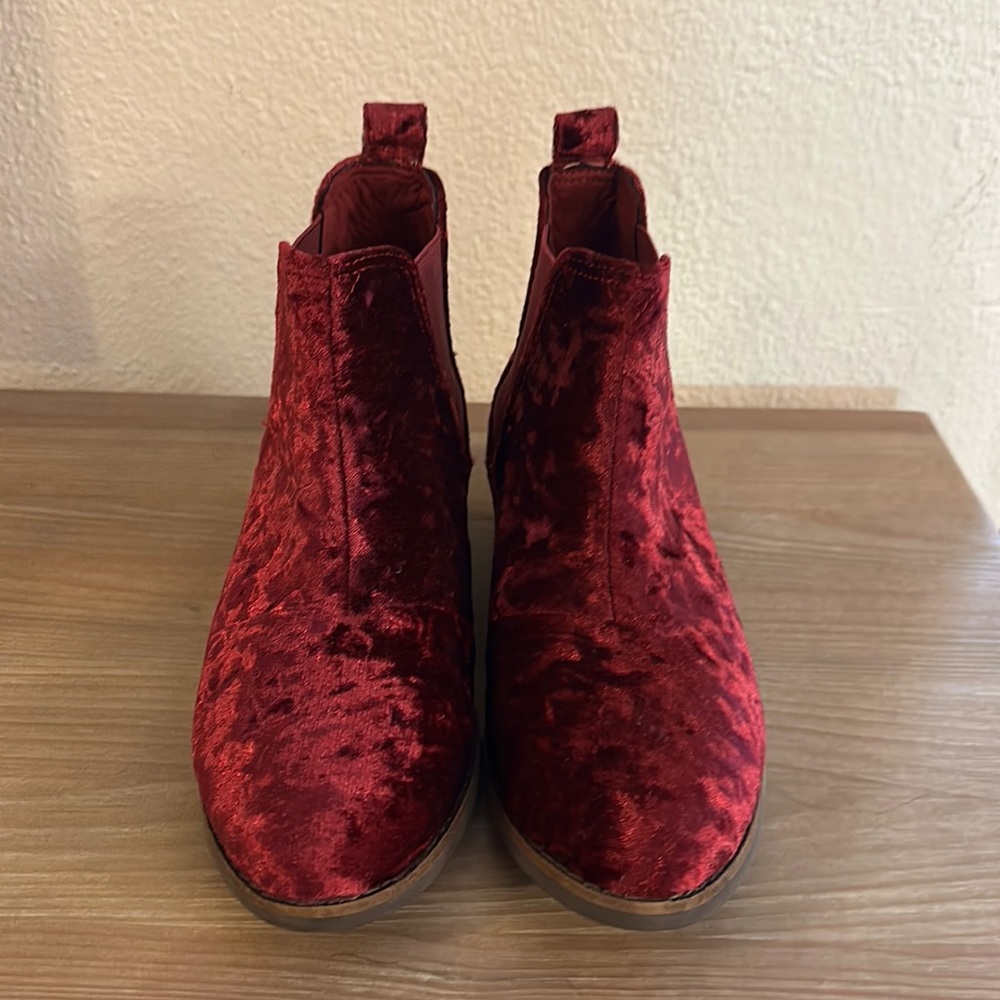 Toms red velvet bootie